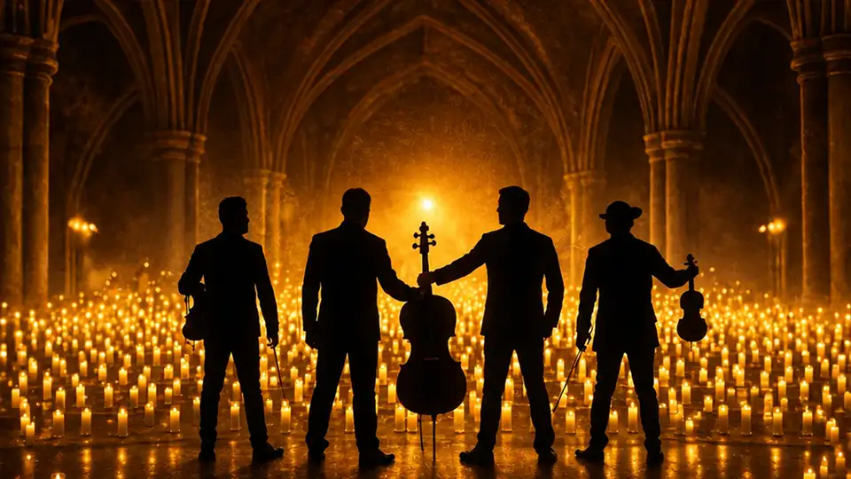Ondanueve durante un concerto Candlelight circondato dalle candele